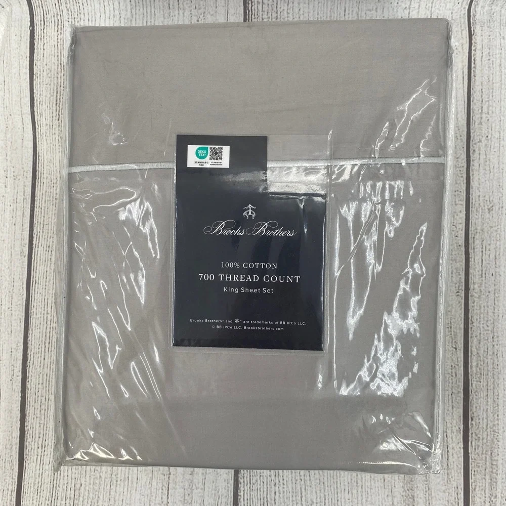 Brooks Brothers Sheet Set King Gray 700 Thread Count 100% Cotton 4pc Deep Pocket